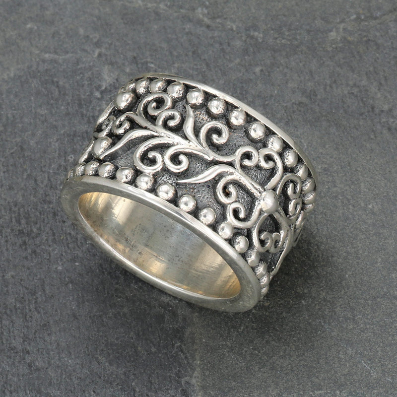Ivy Pebble Path Ring - Sterling Silver Ring - Cigar Band Ring (In-Stock)