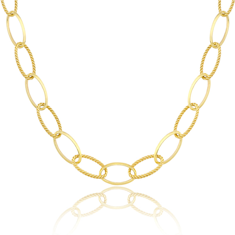 Rope and Gloss Ovals Necklace - 14k Gold Necklace