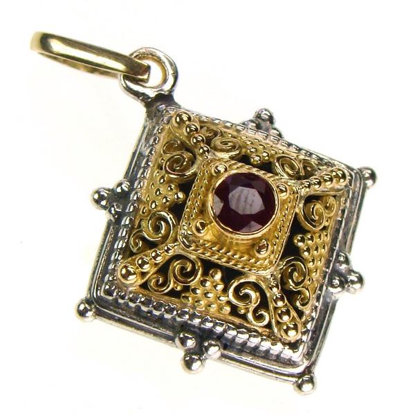 Tetra Vaulted Filigree Charm Pendant - 18k Gold & Sterling Silver Pendant