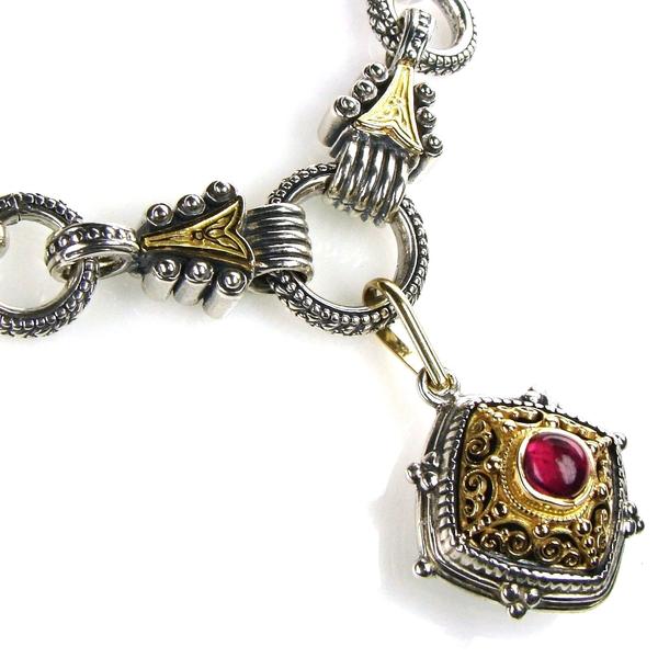 Cushion Vaulted Filigree Charm Pendant - 18k Gold & Sterling Silver Pendant