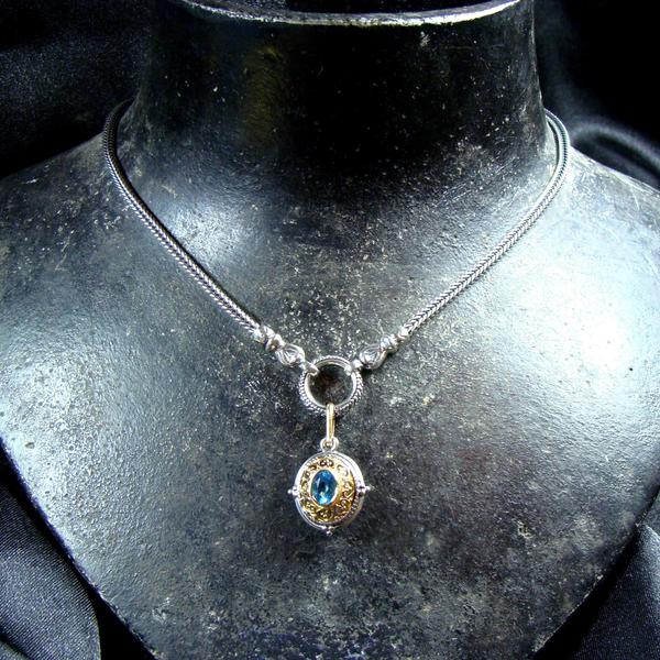 Oval Vaulted Filigree Charm Pendant - 18k Gold & Sterling Silver Pendant