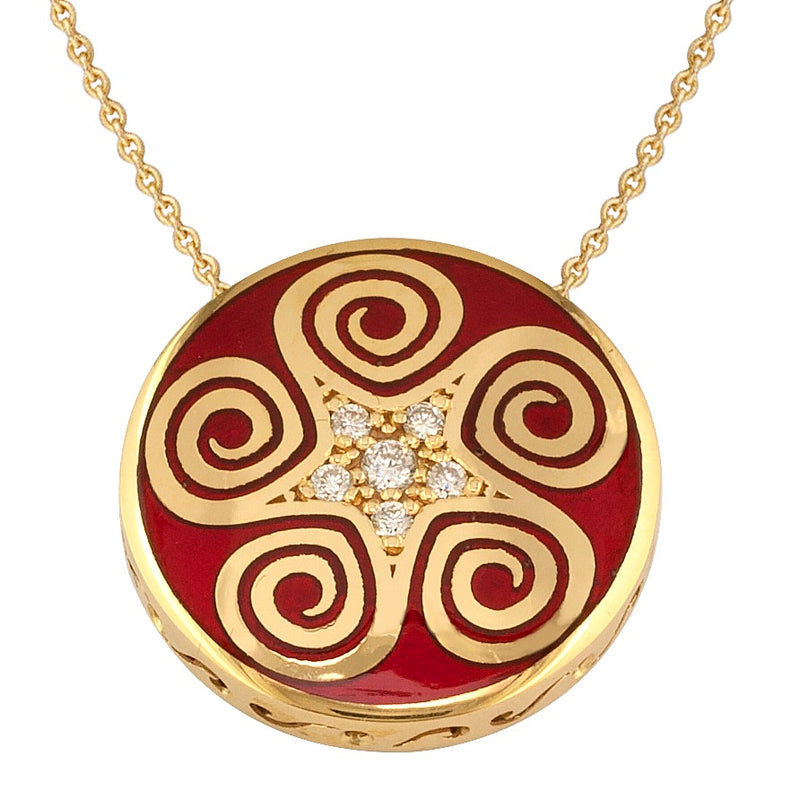 Eternal Sun Spirals Enamel Pendant Necklace - 18k Gold Necklace