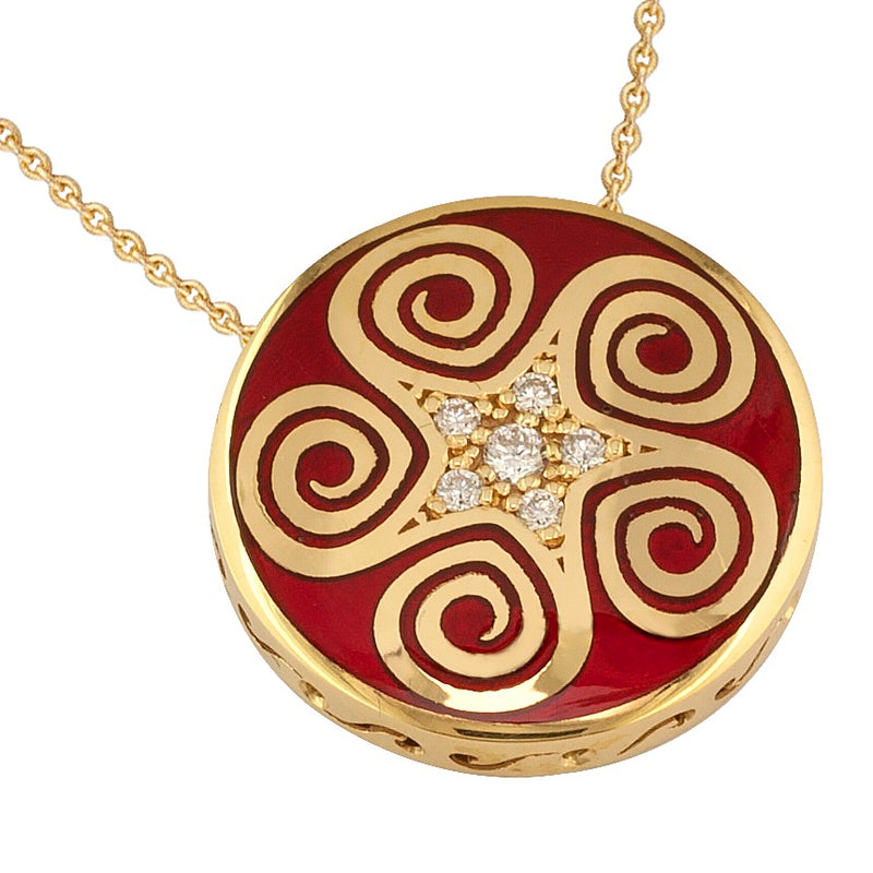 Eternal Sun Spirals Enamel Pendant Necklace - 18k Gold Necklace