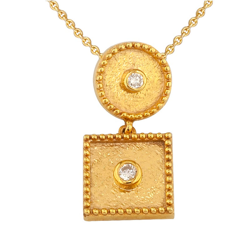 Geometric Circle Square Pendant Necklace - 18k Gold Necklace