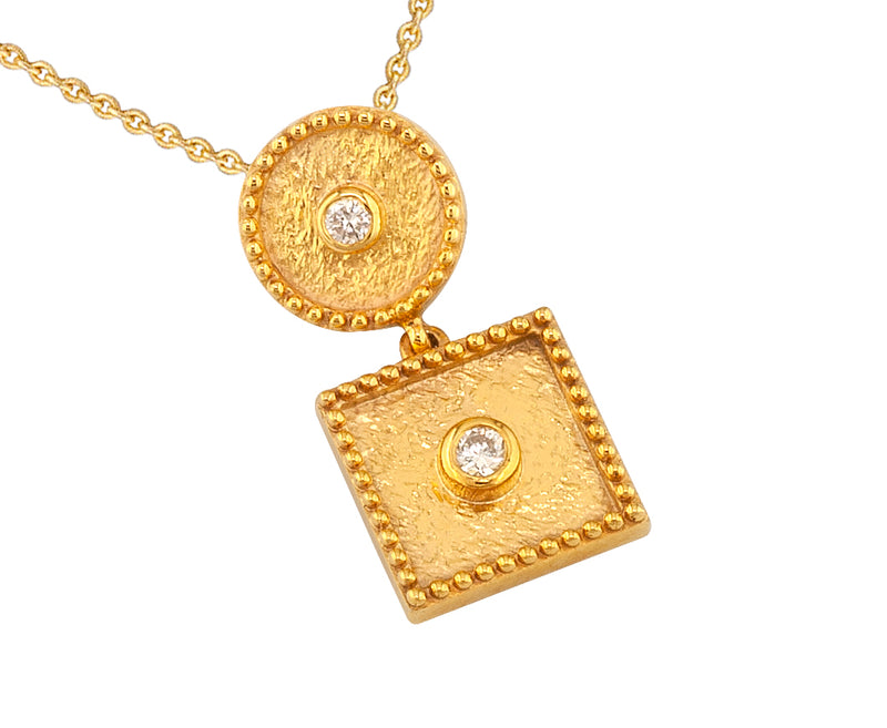 Geometric Circle Square Pendant Necklace - 18k Gold Necklace