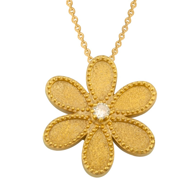 Geometric Diamond Flower Pendant Necklace - 18k Gold Necklace