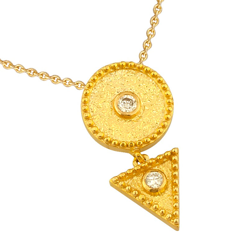 Geometric Circle Triangle Pendant Necklace - 18k Gold Necklace