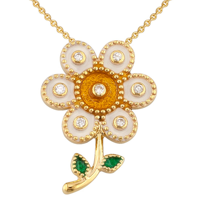 Geometric Enamel Flower Pendant Necklace - 18k Gold Necklace