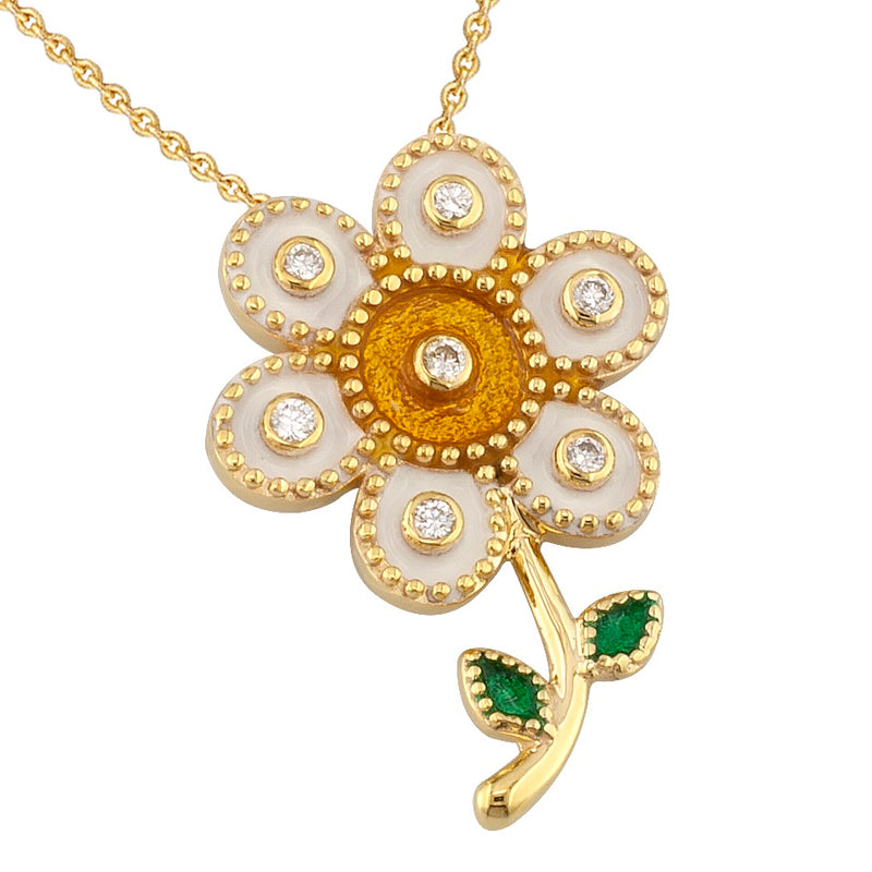 Geometric Enamel Flower Pendant Necklace - 18k Gold Necklace