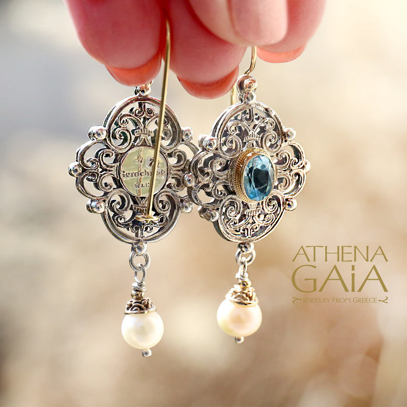 Wide Pearl Drop Chandelier Earrings - 18k Gold & Sterling Silver Earrings