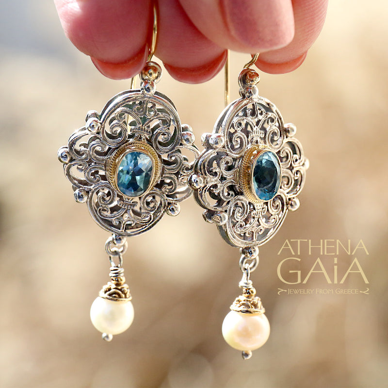 Wide Pearl Drop Chandelier Earrings - 18k Gold & Sterling Silver Earrings