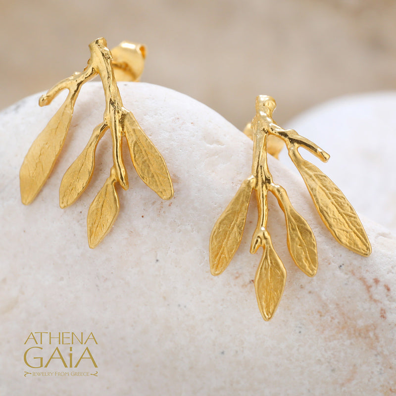 Olive Leaf Short Earrings - 14k Gold Earrings - Post Earrings