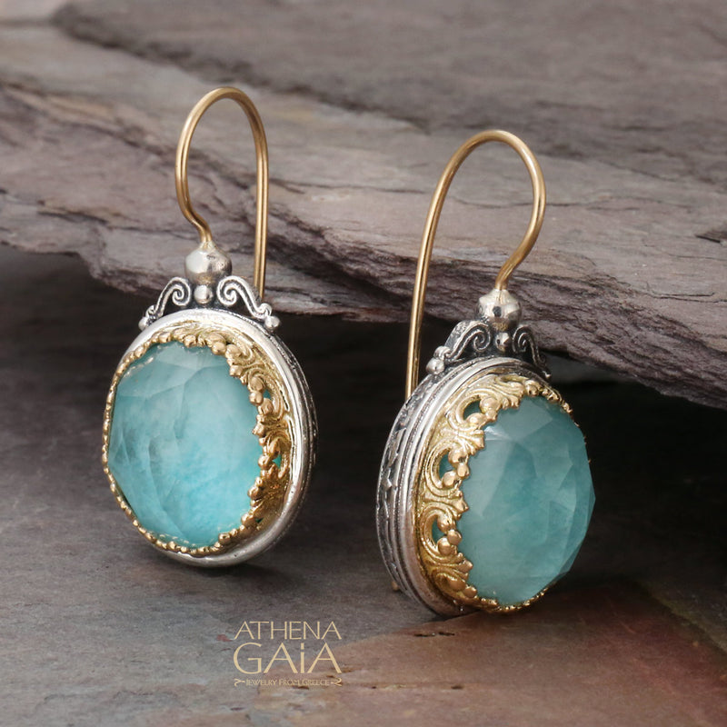 Oval Scroll Top Earrings - 18k Gold & Sterling Silver Earrings - Chandelier Earrings