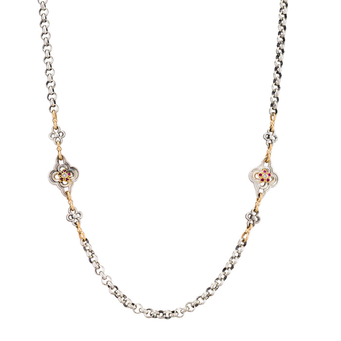 Gold Flower Diamond Accent Sterling Silver Chain