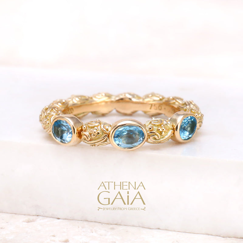 Meadow Breeze Triple Oval Stone Ring - 18k Gold Ring - Stackable Ring
