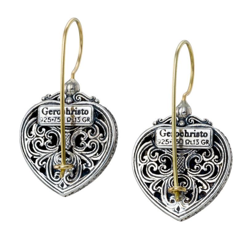 Diamond Heart Earrings - 18k Gold & Sterling Silver Earrings - French Wire Earrings