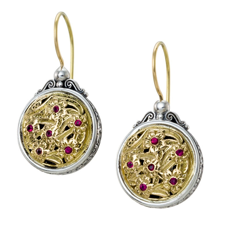 Meadow Shadows Ruby Round French Wire Earrings - 18k Gold & Sterling Silver Earrings