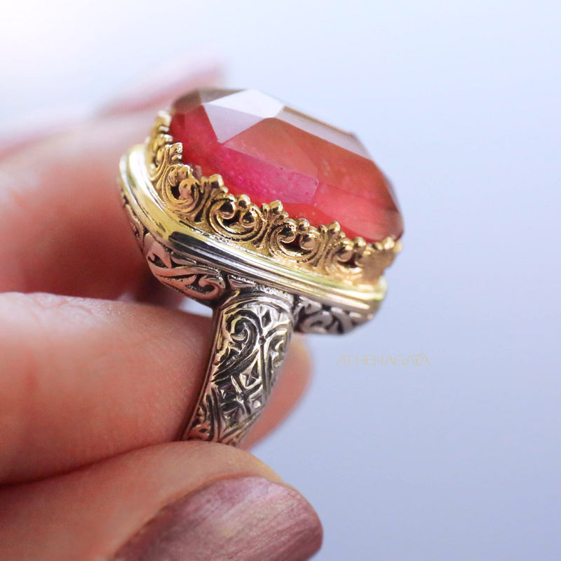 Pop Rocks Rectangular Crown Ring - 18k gold & Sterling Silver Ring - Cocktail Ring