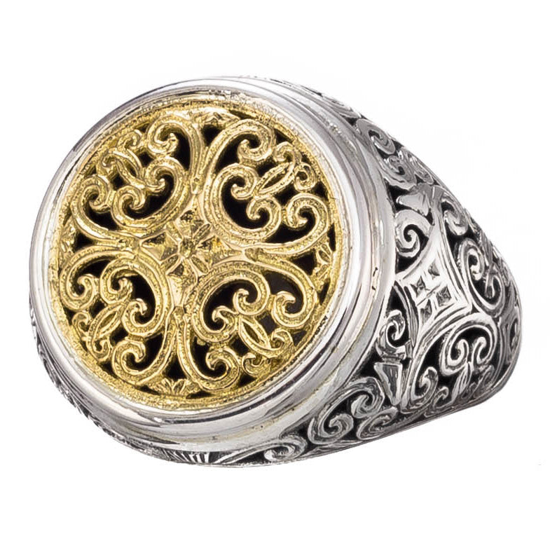 Mediterranean Circle Face Ring - 18k Gold & Sterling Silver Ring - Club Ring