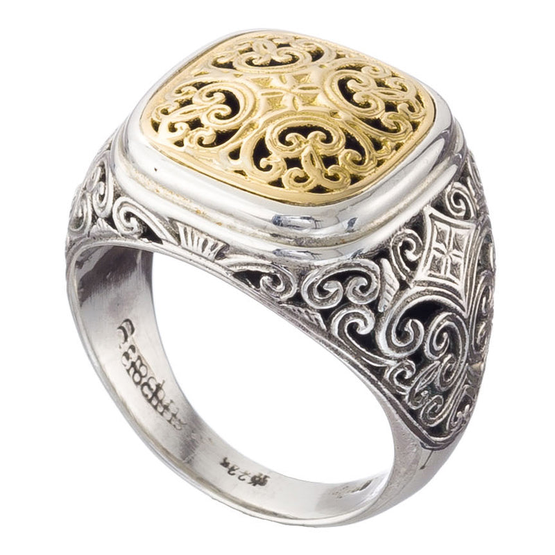 Mediterranean Barrel Ring - 18k Gold & Sterling Silver Ring - Club Ring
