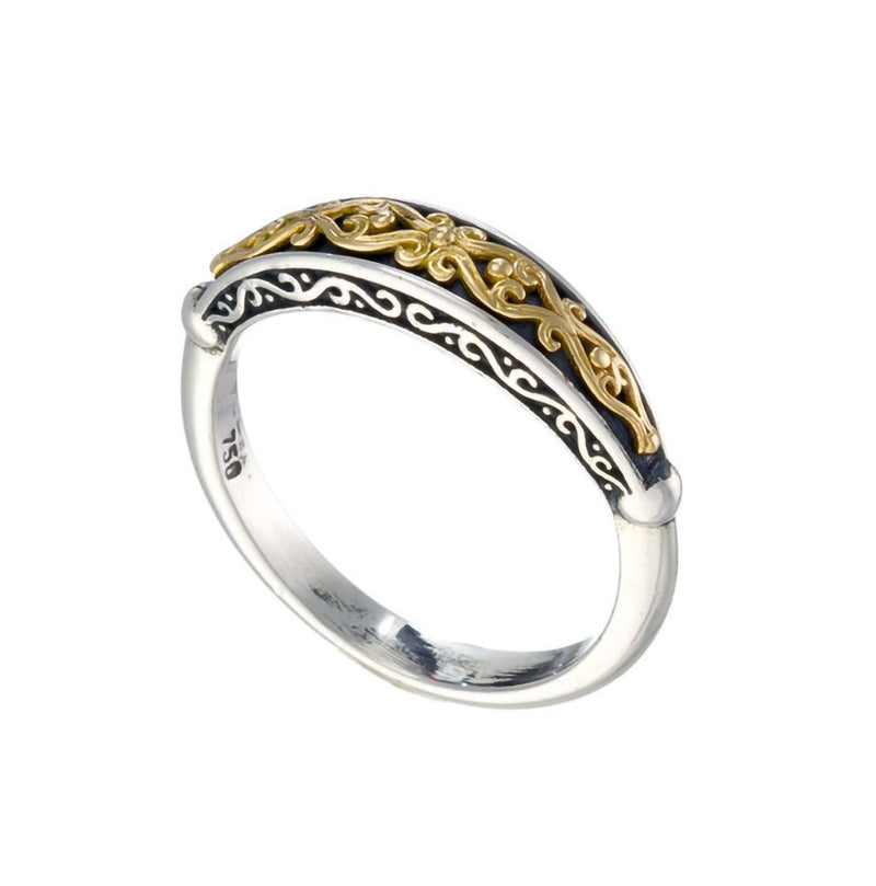 Aretousa Thin Gold Vine Ring - 18k Gold & Sterling Silver Ring - Stackable Ring