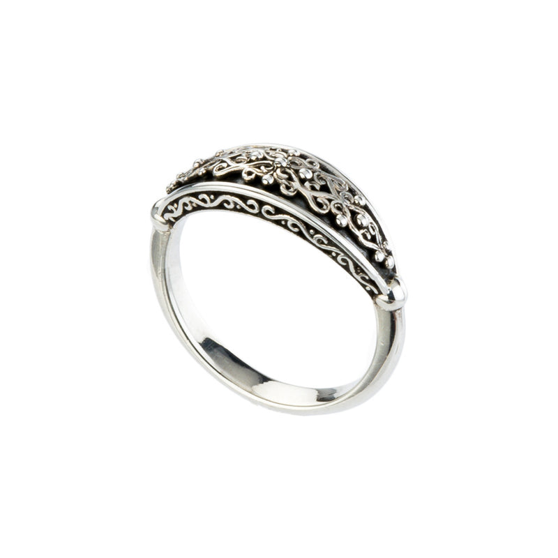 Aretousa Silver Vine Band Ring - Sterling Silver Ring - Stackable Ring