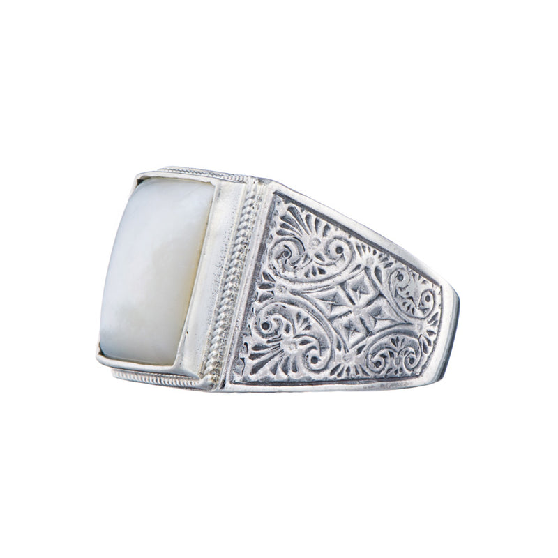 Square Etched Shank Band Ring - Sterling Silver Ring - Club Ring