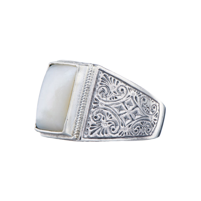 Sterling Square Etched Shank Band Ring