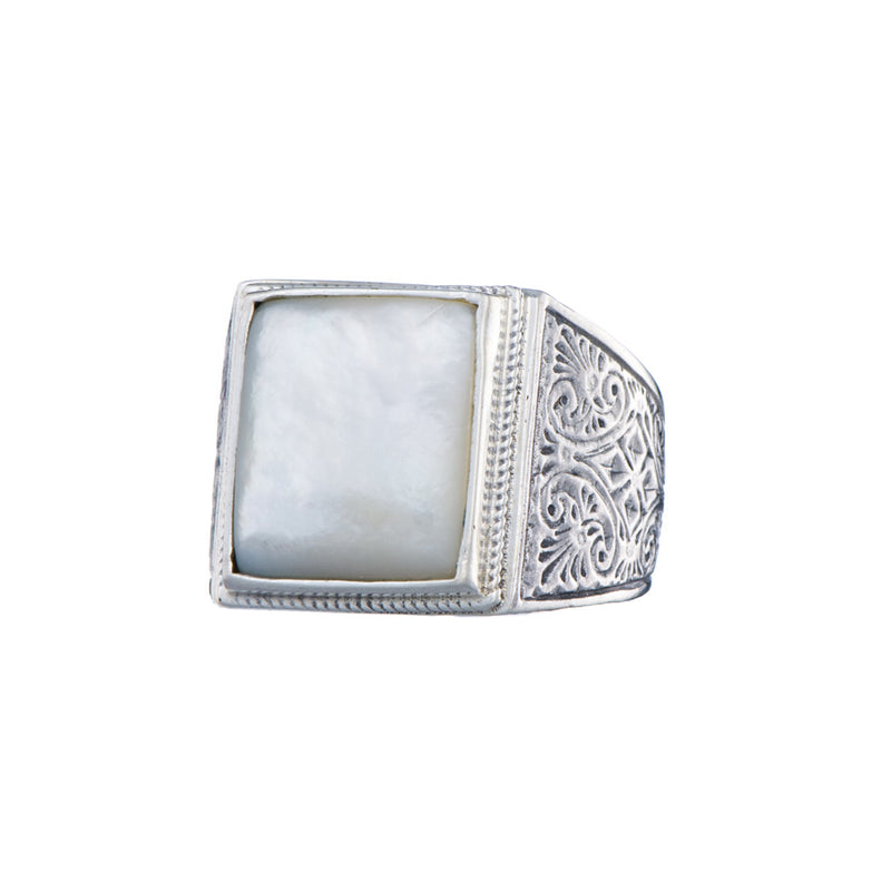 Square Etched Shank Band Ring - Sterling Silver Ring - Club Ring