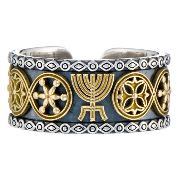 Multi Faith Open Ring - 18k Gold & Sterling Silver Ring - Cigar Band Ring