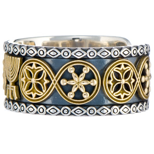 Multi Faith Open Ring - 18k Gold & Sterling Silver Ring - Cigar Band Ring
