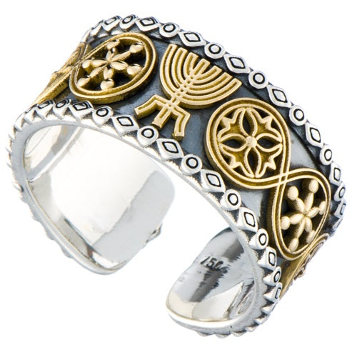 Multi Faith Open Ring - 18k Gold & Sterling Silver Ring - Cigar Band Ring