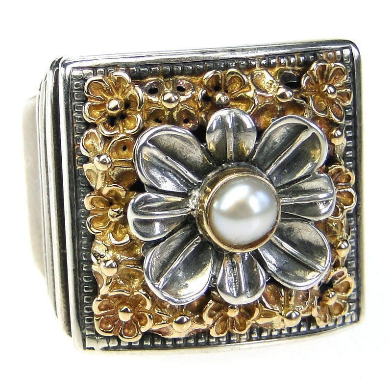 Parisian Flower Ring - 18k Gold & Sterling Silver Ring - Cocktail Ring