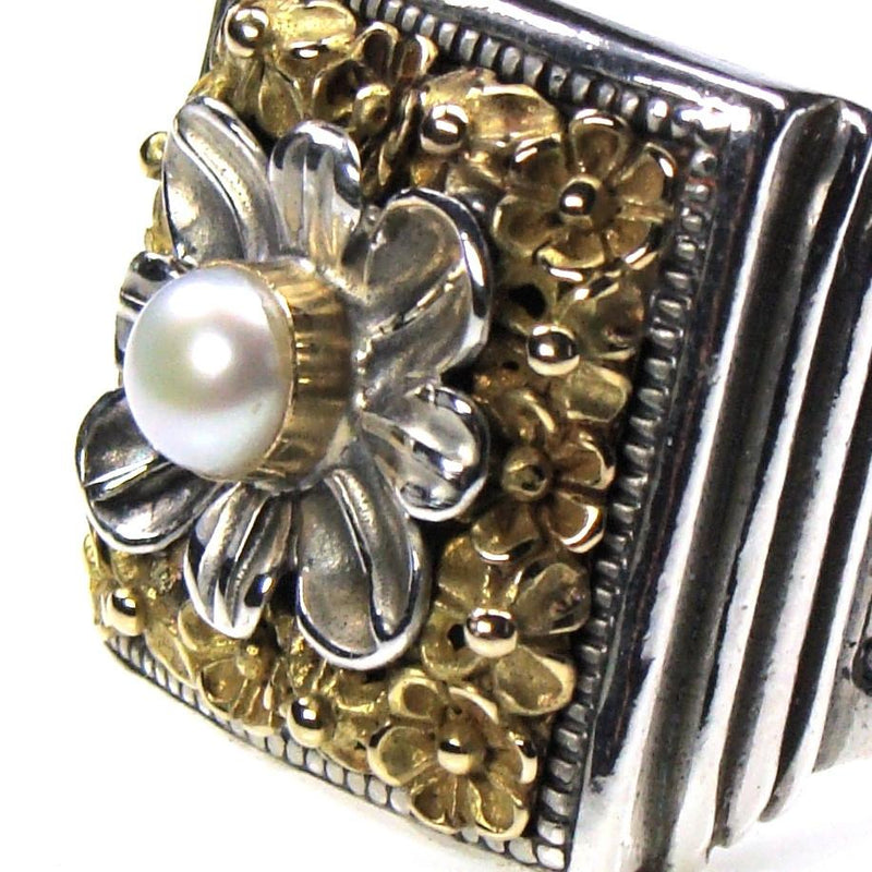 Parisian Flower Ring - 18k Gold & Sterling Silver Ring - Cocktail Ring