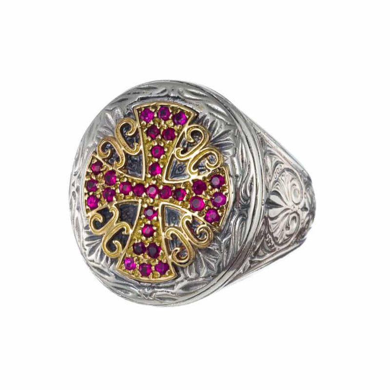 Ruby Cross Synergy Ring - 18k Gold & Sterling Silver Ring - Cocktail Ring