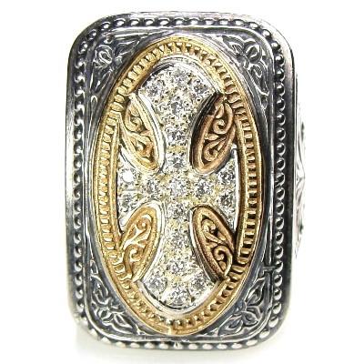 Diamond Maltese Cross Ring - 18k Gold & Sterling Silver Ring - Cocktail Ring