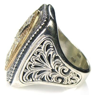 Diamond Maltese Cross Ring - 18k Gold & Sterling Silver Ring - Cocktail Ring