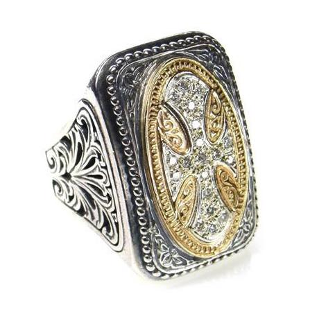 Diamond Maltese Cross Ring - 18k Gold & Sterling Silver Ring - Cocktail Ring