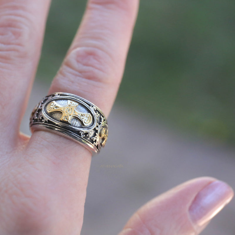 Maltese Cross Band Ring - 18k gold & Sterling Silver Ring - Signet Ring