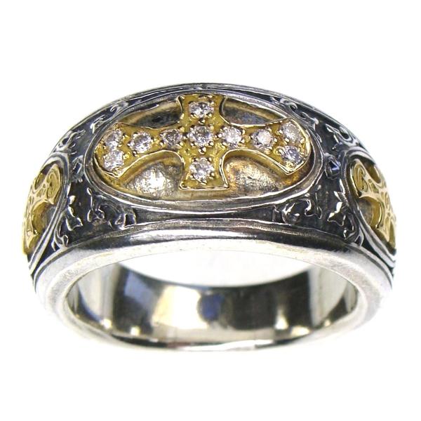 Diamond Maltese Cross Band Ring - 18k Gold & Sterling Silver Ring - Signet Ring
