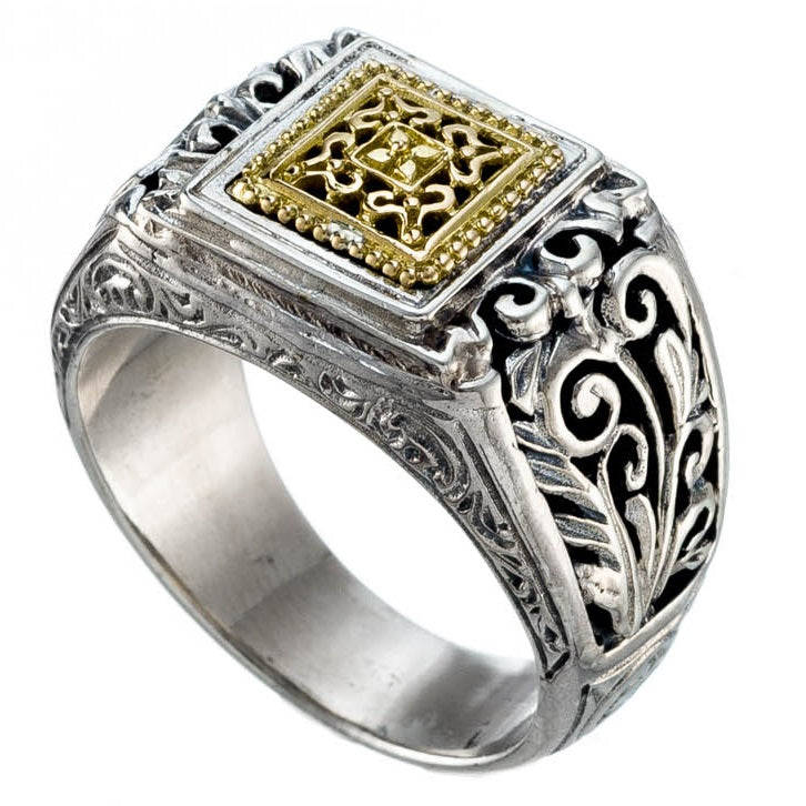 Garden Shadows Small Square Ring - 18k Gold & Sterling Silver Ring - Club Ring