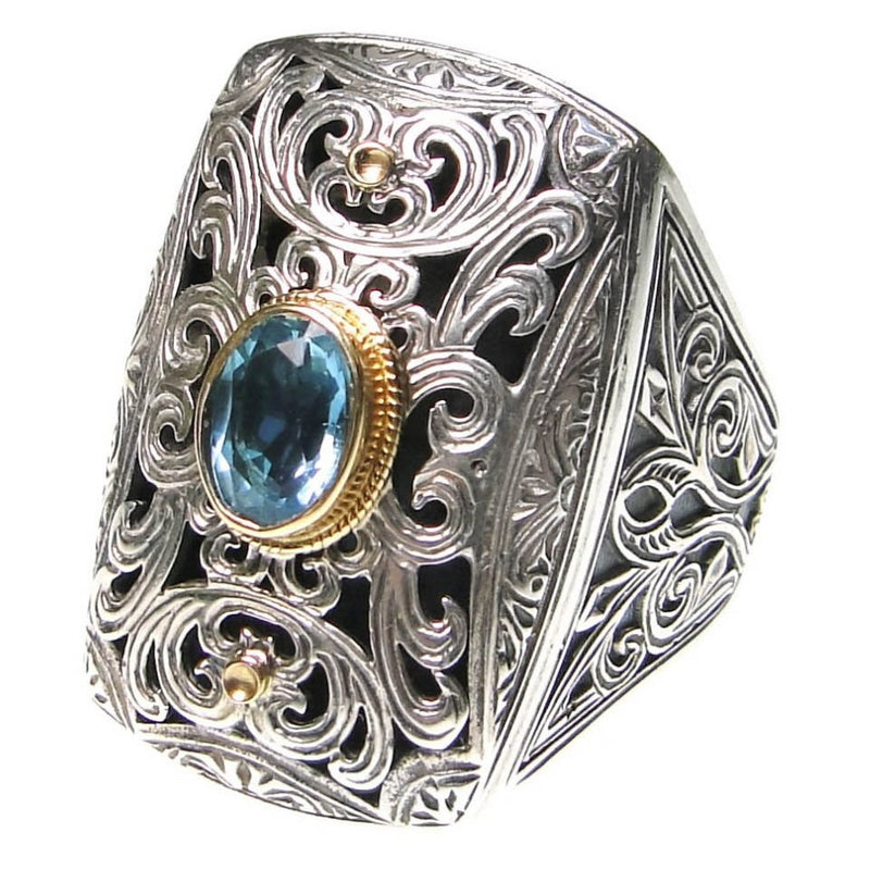 Garden Shadows Long Topaz Ring - 18k Gold & Sterling Silver Ring - Cocktail Ring