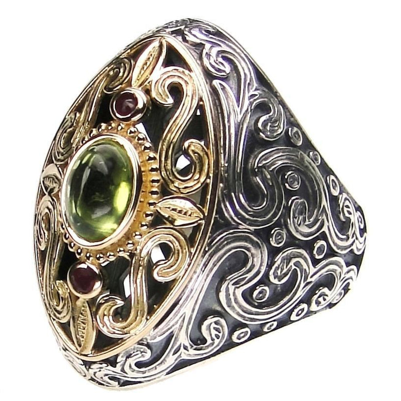 Garden Shadows Mandorla Stone Ring - 18k Gold & Sterling Silver Ring - Cocktail Ring