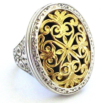 Garden Shadows Grand Ring 18k Gold & Sterling Silver Ring - Cocktail Ring