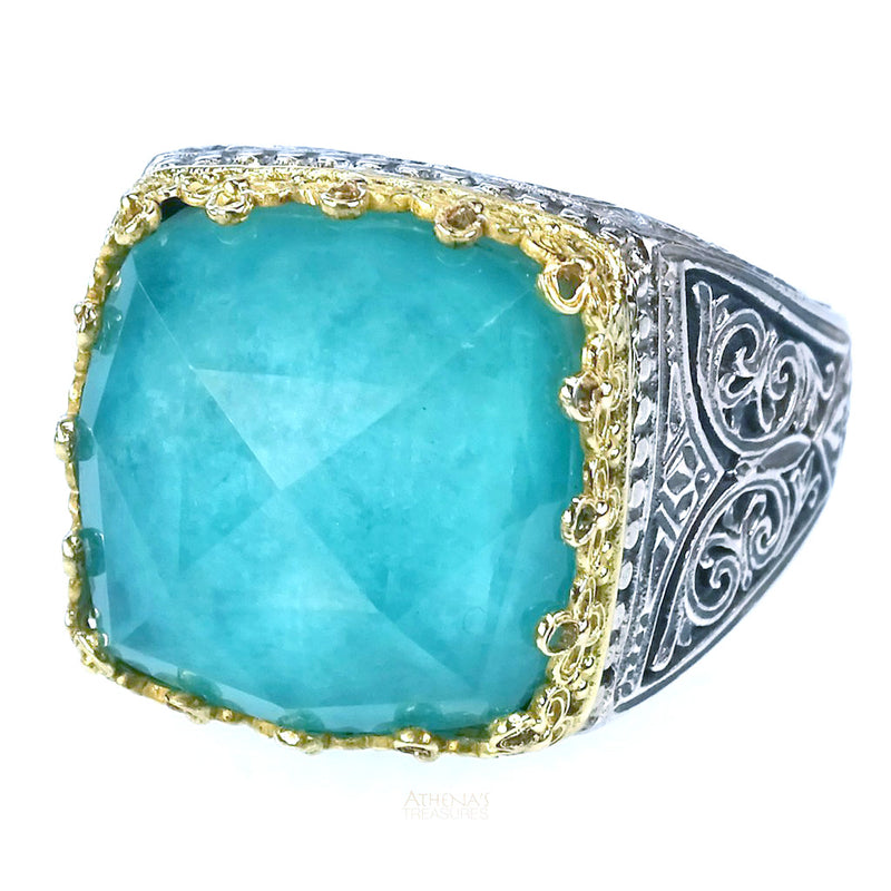Pop Rocks Soft Square Crown Ring - 18k Gold & Sterling Silver Ring - Cocktail Ring