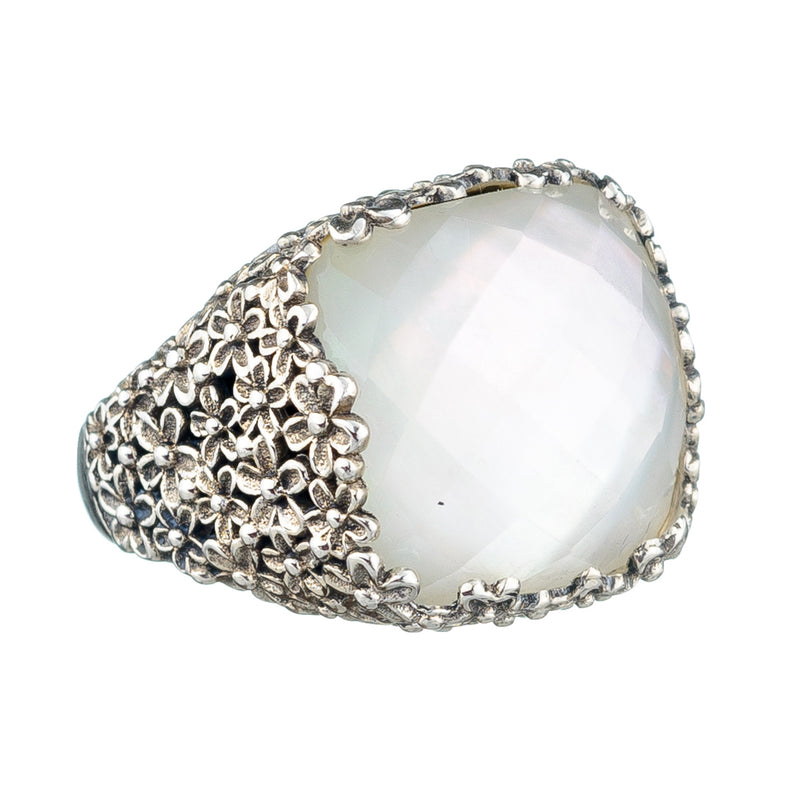 Pop Rocks Wild Flower Anthemis Soft Square Ring - Sterling Silver Ring - Cocktail Ring