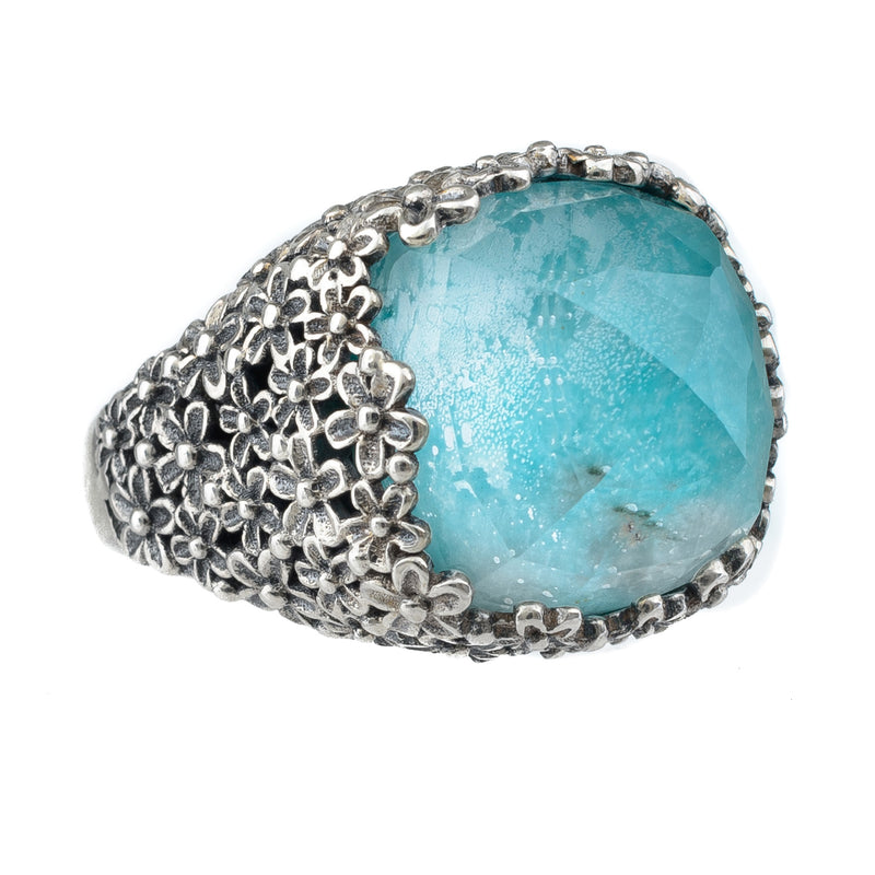 Pop Rocks Wild Flower Anthemis Soft Square Ring - Sterling Silver Ring - Cocktail Ring