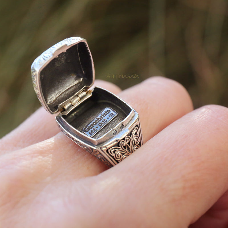 Poison Pill Locket Ring - Sterling Silver Ring - Cocktail Ring