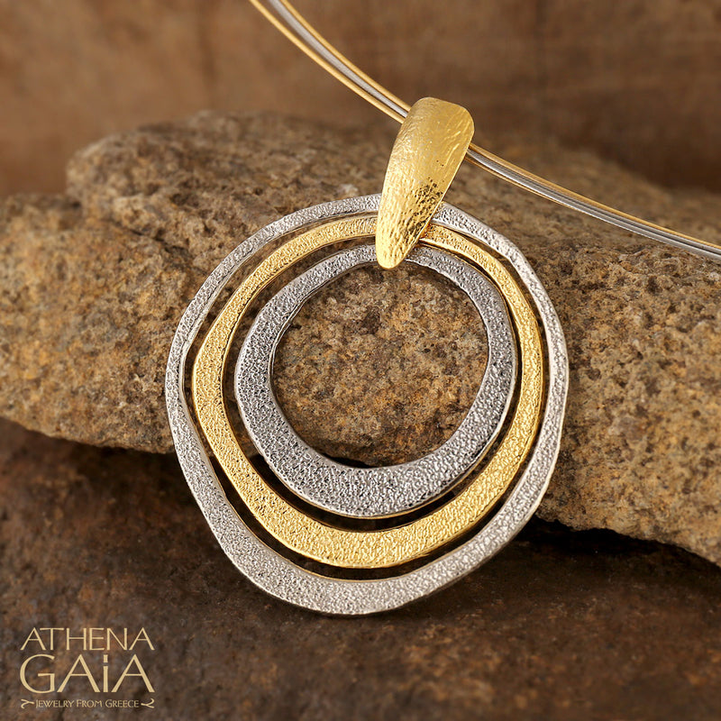 Triple Loop Pendant Necklace - Gold Plated Sterling Silver Necklace