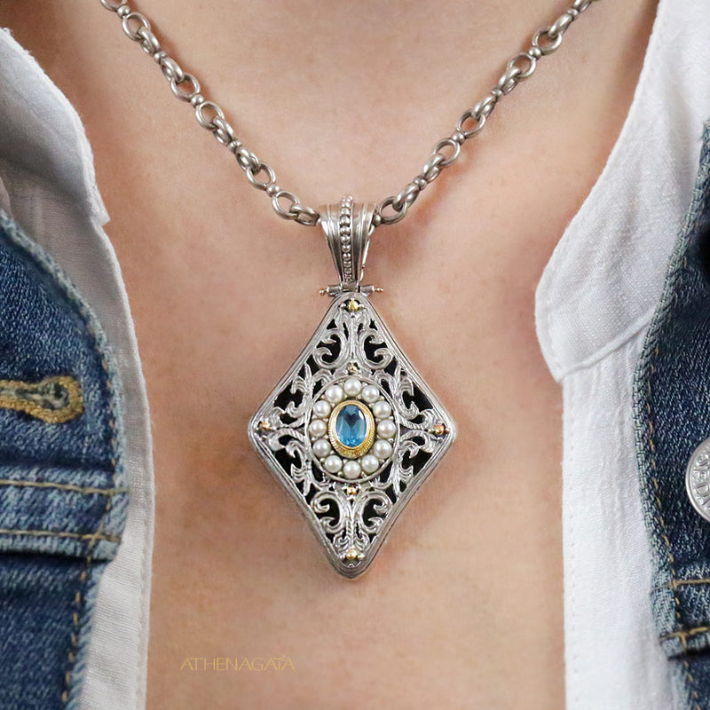 Pearl Filigree Fountain Enhancer Pendant - 18k Gold & Sterling Silver Pendant